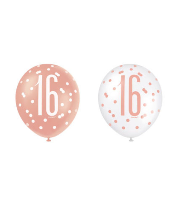 Ballonnen 16 Jaar Rosé Goud Glitz (6st)