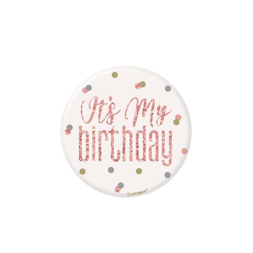 Button 'It's My Birthday' Rosé Goud Glitz