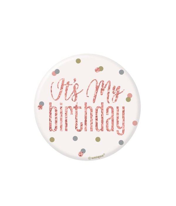 Button 'It's My Birthday' Rosé Goud Glitz