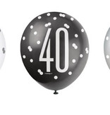 Ballonnen 40 Jaar Zwart en Zilver Glitz (6st)