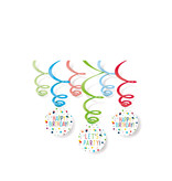 Hangdecoratie Swirls Happy Birthday Confetti (6st)