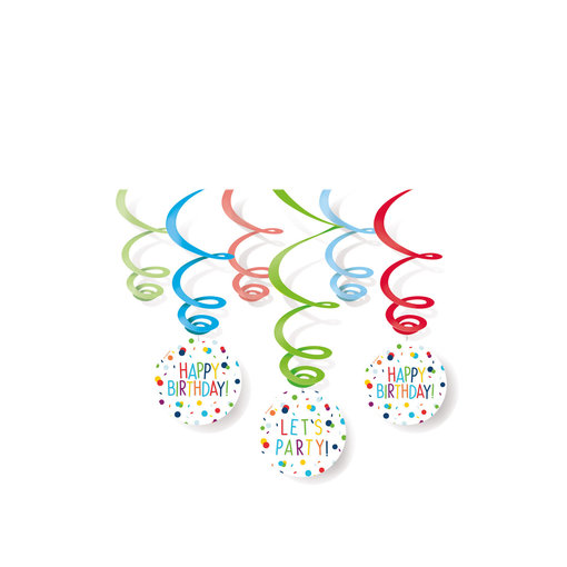 Hangdecoratie Swirls Happy Birthday Confetti (6st)