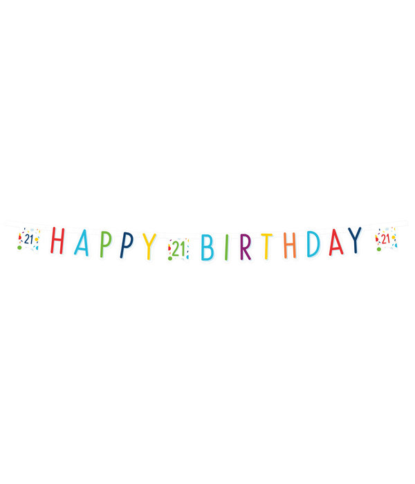 Letterbanner 21 Jaar Happy Birthday Confetti