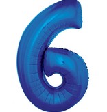 Folieballon Blauw Cijfer '6' Groot