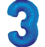 Folieballon Blauw Cijfer '3' Groot