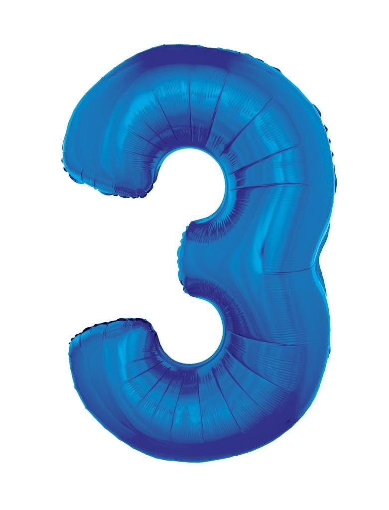 Folieballon Blauw Cijfer '3' Groot