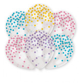 Ballonnen Transparant Pastel confetti print rond (6st)