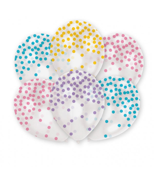 Ballonnen Transparant Pastel confetti print rond (6st)