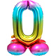 Regenboog Folieballon Cijfer 0 Op Standaard - 72cm