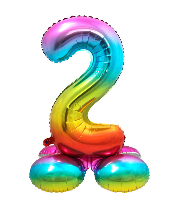 Regenboog Folieballon Cijfer 2 Op Standaard - 72cm
