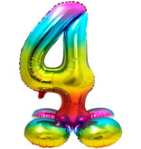 Regenboog Folieballon Cijfer 4 Op Standaard - 72cm