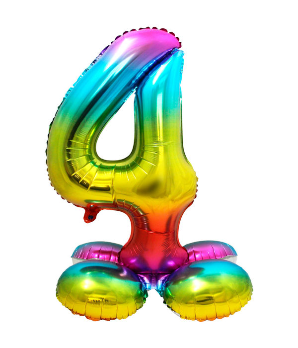 Regenboog Folieballon Cijfer 4 Op Standaard - 72cm