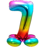 Regenboog Folieballon Cijfer 7 Op Standaard - 72cm
