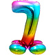 Regenboog Folieballon Cijfer 7 Op Standaard - 72cm