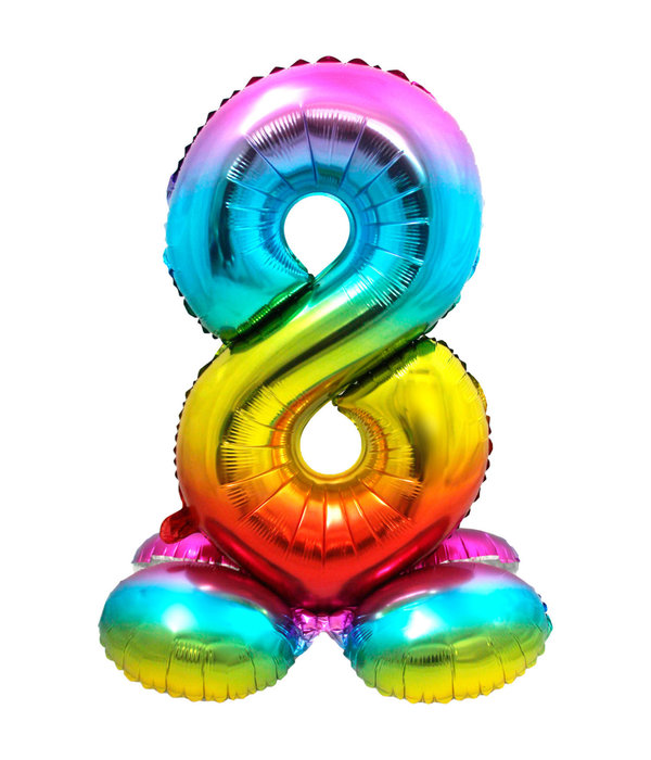 Regenboog Folieballon Cijfer 8 Op Standaard - 72cm