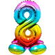 Regenboog Folieballon Cijfer 8 Op Standaard - 72cm