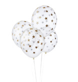 6 Transparante Ballonnen met Sterren print Goud