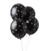 6 zwarte pastel ballonnen met gouden sterretjes