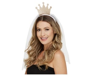 Krijger Wegrijden Kosciuszko Tiara Kroontje Bride To Be Met Sluier Goud - Feestbazaar.nl