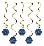 Hangdecoratie Swirls 60 Jaar Navy Blauw/Goud (5st)