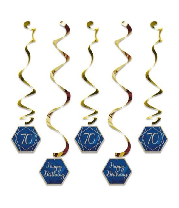 Hangdecoratie swirls 70 jaar Navy Blauw/ Goud (5st)