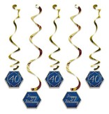 Hangdecoratie Swirls 40 jaar Navy Blauw/ Goud (5st)