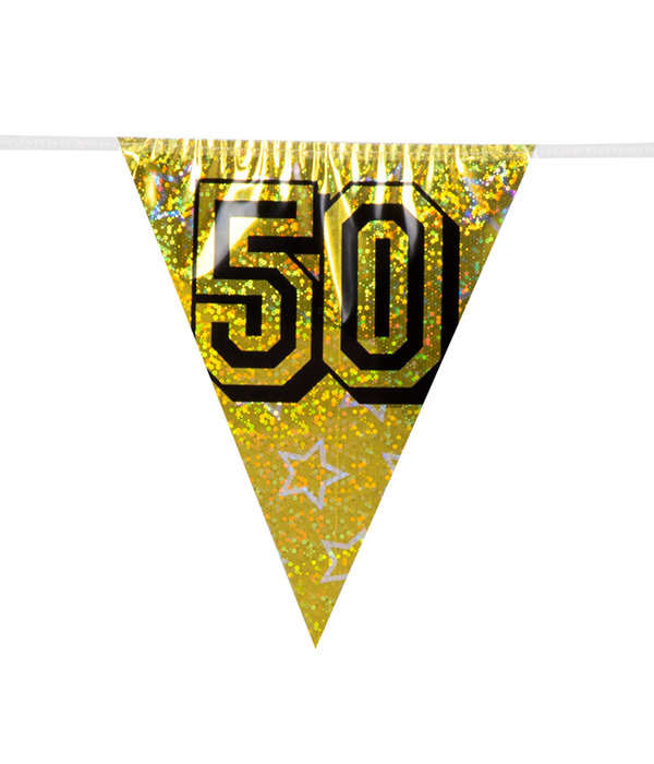 Holografische vlaggenlijn '50' goud (8m)