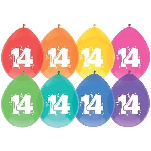 Ballonnen 14 Jaar kleurenmix (8st)