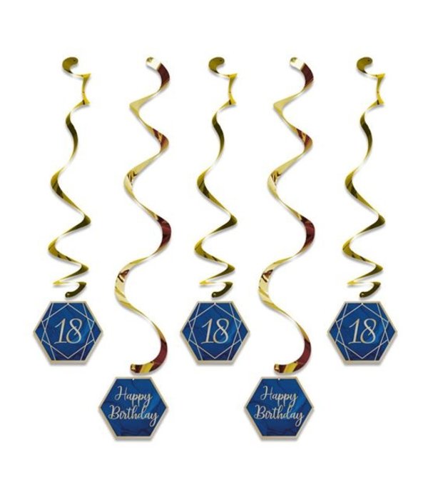 Hangdecoratie Swirls 18 Jaar Navy Blauw/Goud (5st)