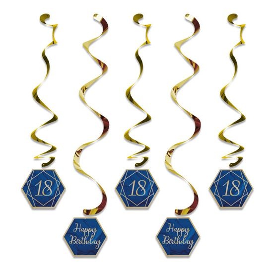 Hangdecoratie Swirls 18 Jaar Navy Blauw/Goud (5st)