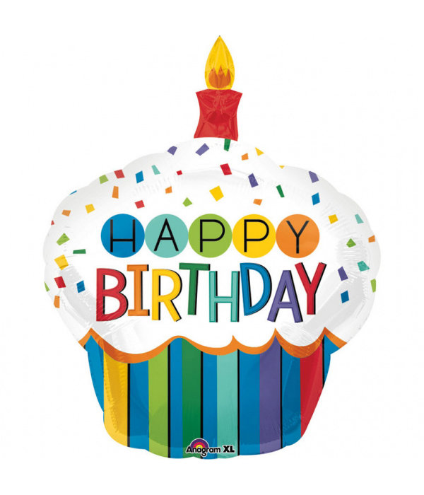 Folieballon Happy Birthday Cupcake Rainbow (73x91cm)