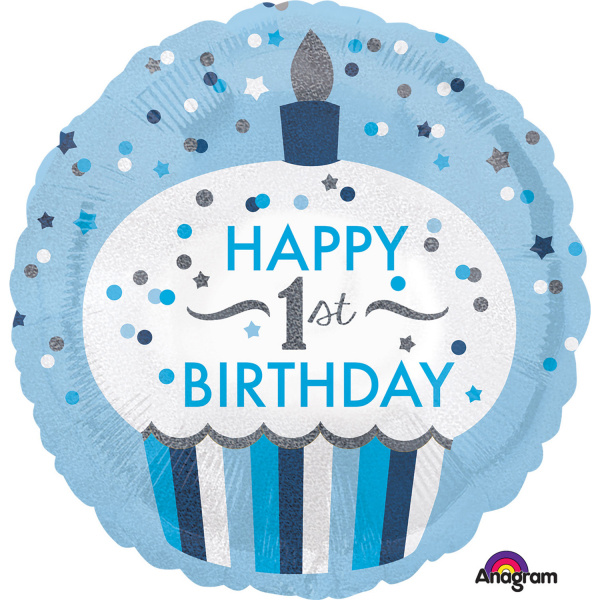 Folieballon 1 Jaar Cupcake Blauw Rond (43cm)