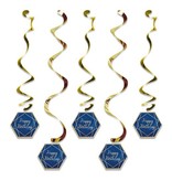 Hangdecoratie Swirls Happy Birthday Navy Blauw/Goud (5st)