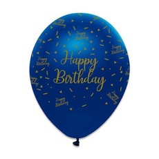Ballonnen Happy Birthday Navy Blauw/Goud (6st)