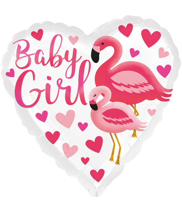 Folieballon Baby Girl Flamingo's Hartvormig (43cm)