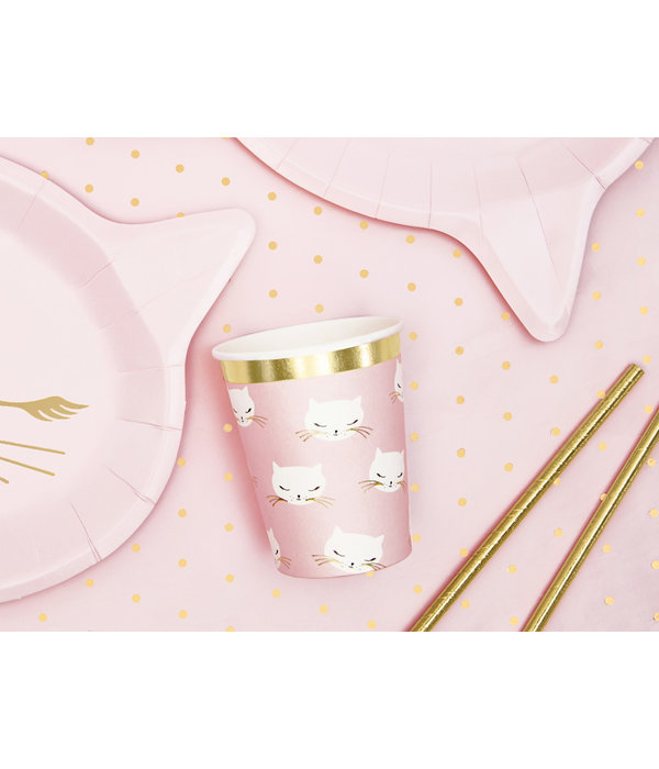 Feestbekers Katten Roze/Goud (6st)