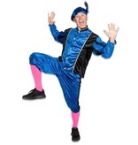 Piet kostuum velours blauw/zwart