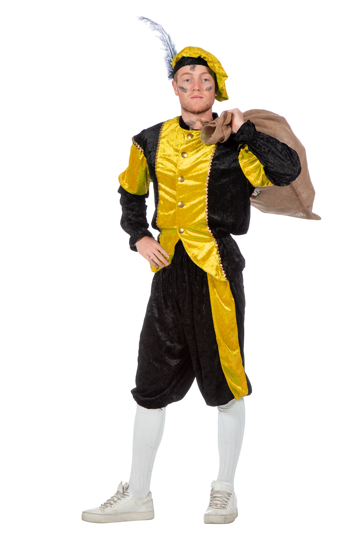 Budget Piet kostuum zwart/geel voor volwassenen