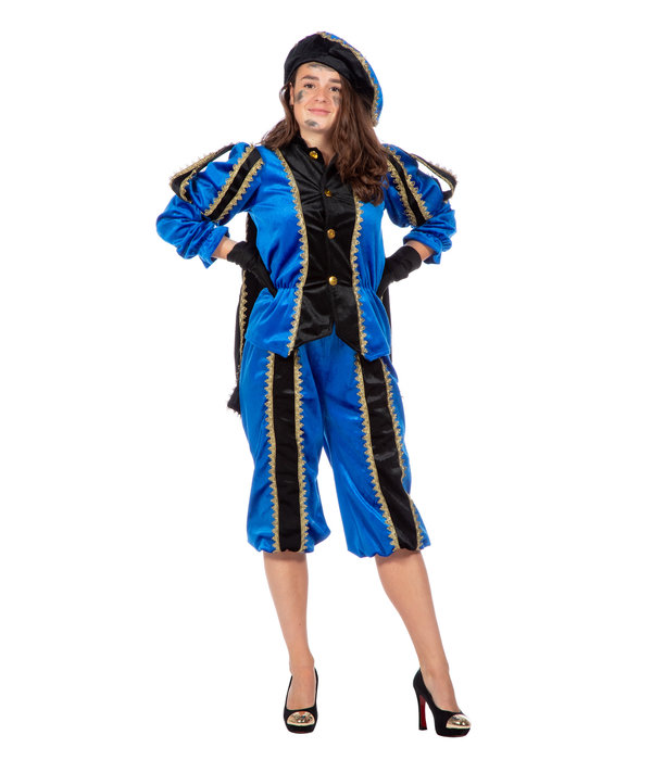 Pieten pak vrouw imitatie fluweel blauw/zwart