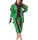 Pieten pak vrouw imitatie fluweel groen/zwart