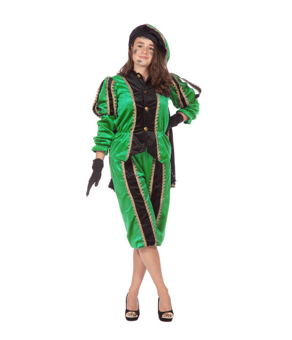 Pieten pak vrouw imitatie fluweel groen/zwart