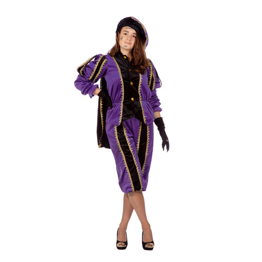 Pieten pak vrouw imitatie fluweel paars/zwart