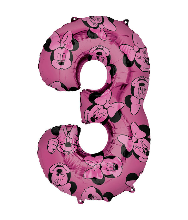 Folieballon Cijfer 3 Minnie Mouse Roze (66cm)