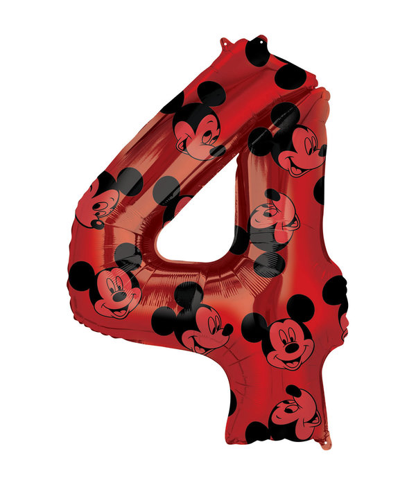 Folieballon Cijfer 4 Mickey Mouse Rood (66cm)