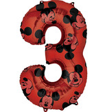 Folieballon Cijfer 3 Mickey Mouse Rood (66cm)