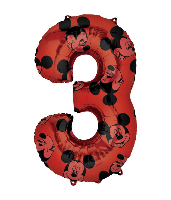 Folieballon Cijfer 3 Mickey Mouse Rood (66cm)