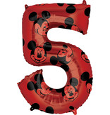 Folieballon Cijfer 5 Mickey Mouse Rood (66cm)
