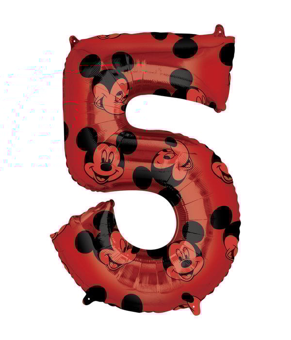 Folieballon Cijfer 5 Mickey Mouse Rood (66cm)