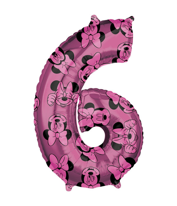 Folieballon Cijfer 6 Minnie Mouse Roze (66cm)