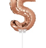 Folieballon Cijfer '5' Rose Goud 40cm met stokje